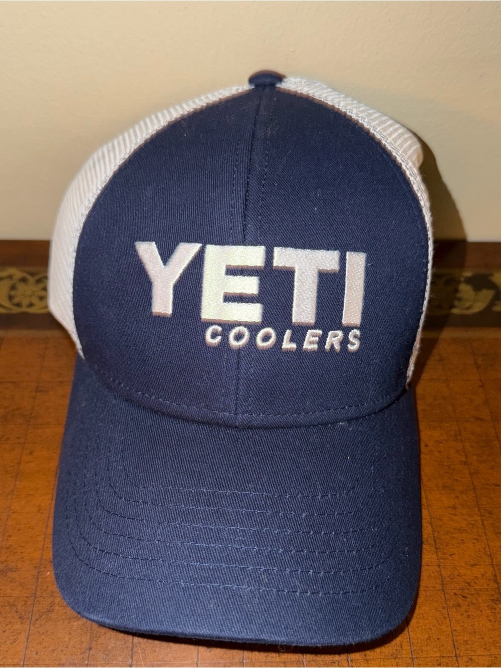 Yeti Navy Blue and White Mesh Logo Trucker Cap NWT